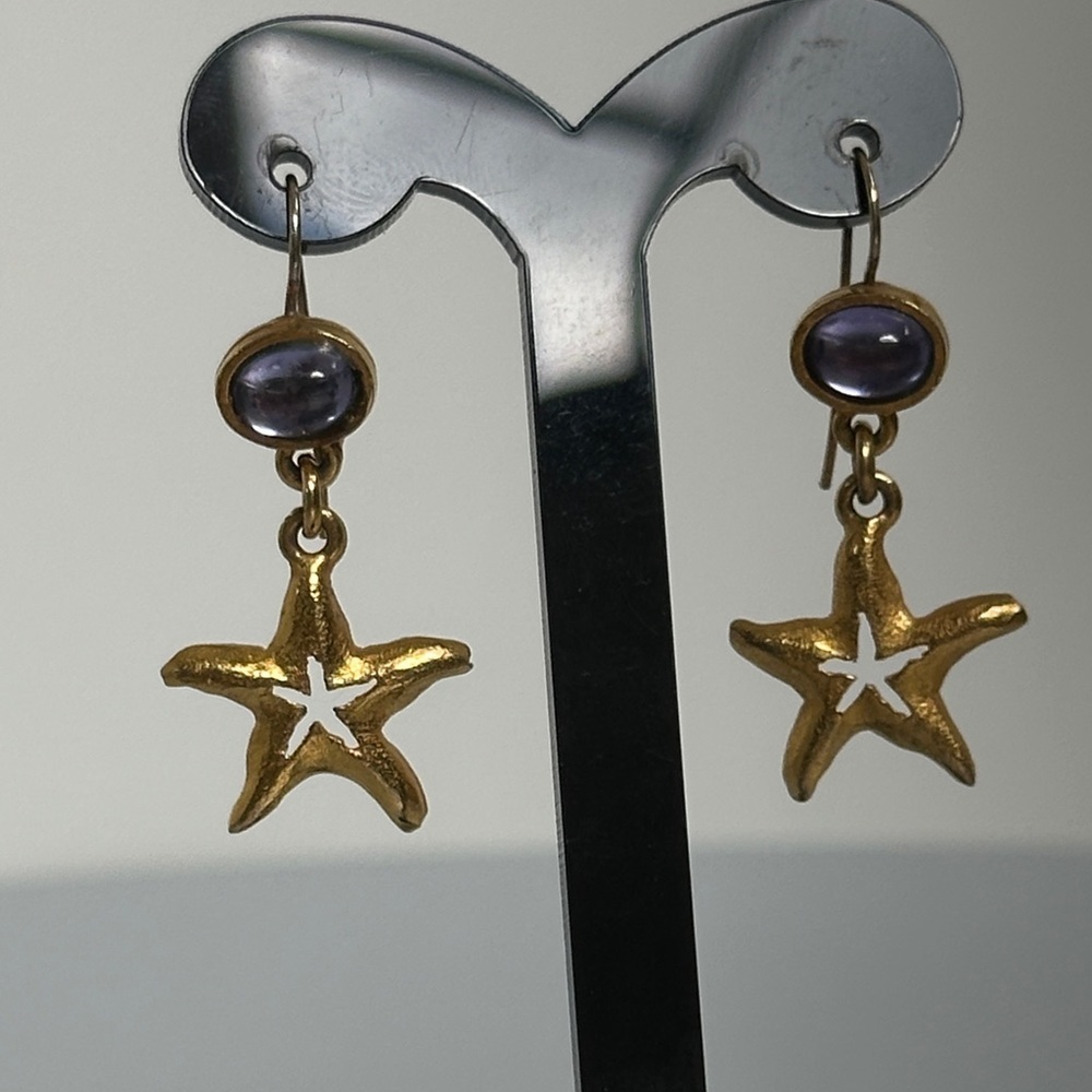 VINTAGE SIGNED DAVID DUBIN NR BRUSHED GOLD TONE Starfish Earrings​​